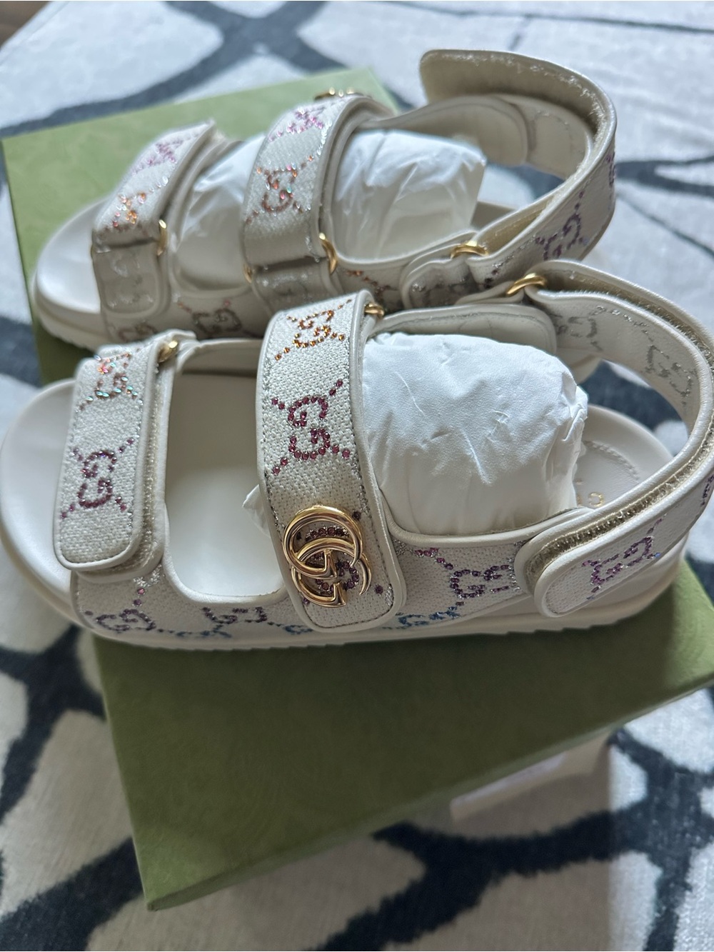 Gucci White Multi-Color rhinestone Sandals 36.5 NIB